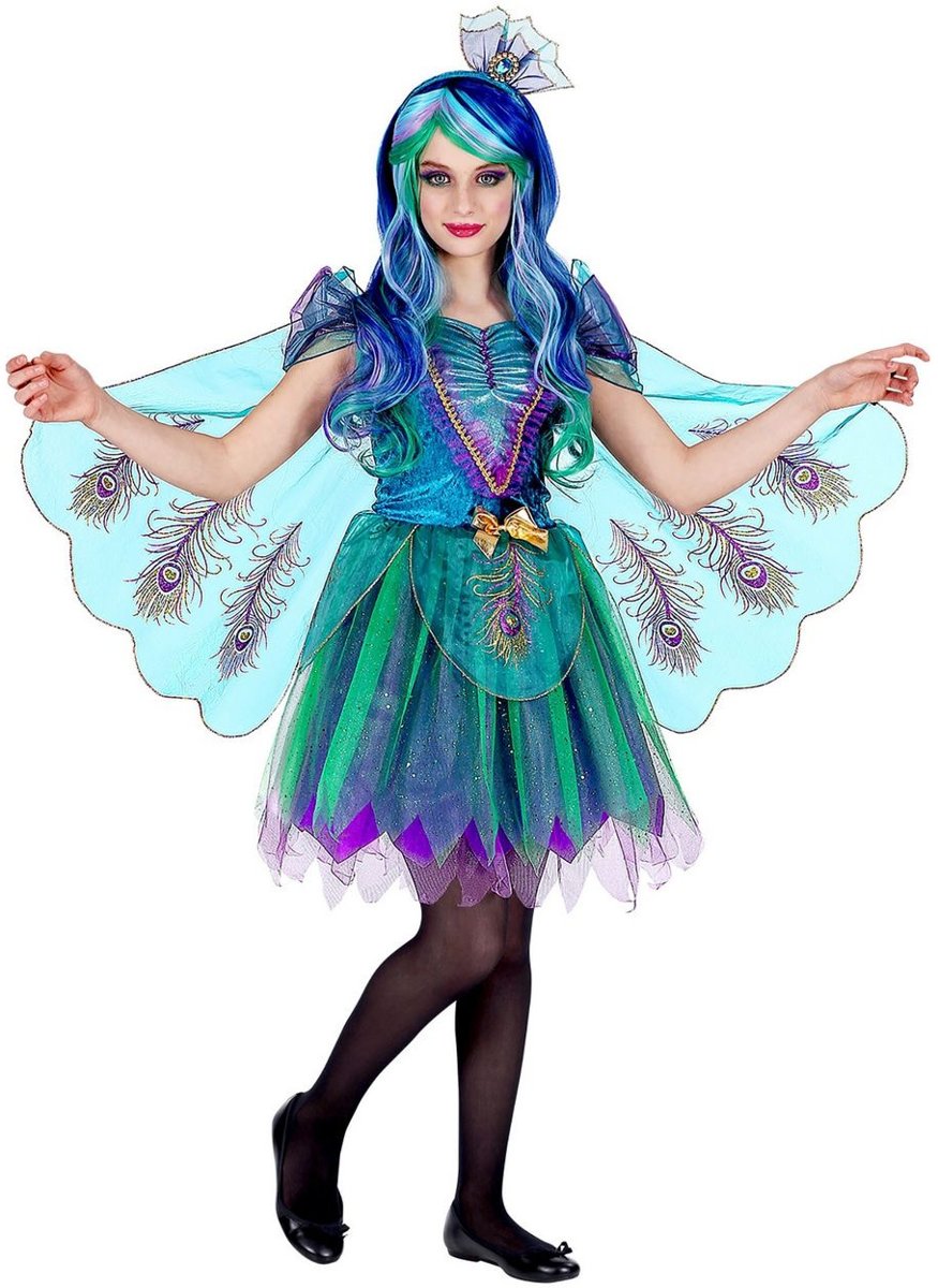 Pauw Kostuum | Prachtige Gevleugelde Pauw | Meisje | Maat 140 | Carnaval kostuum | Verkleedkleding